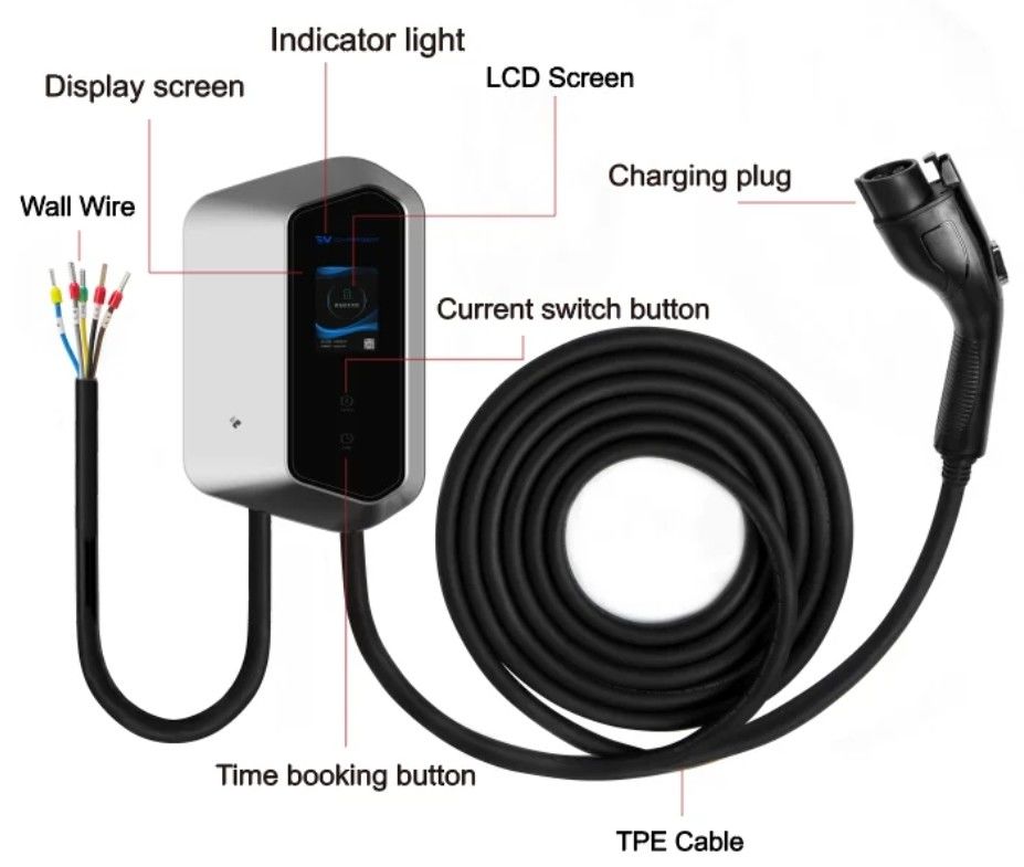 7KW 9KW 11KW 2.4Lcd カラースクリーン ウォール EV 充電器 Ip54 110-240V