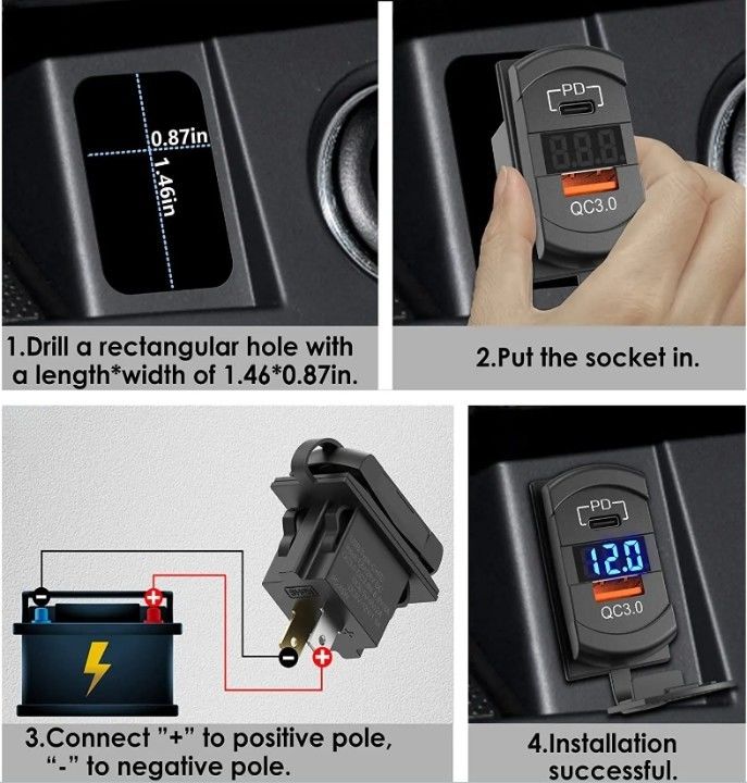 12v 24v Usb 充電器 ロッカー スイッチ 充電速 スポケット 防水 迅速 デュアル Pd Qc3.0 車用 ボート