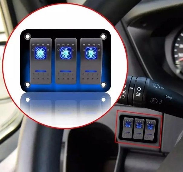 DC 12V 24V ブルー LED バックライト 3 ギャング アルミニウム 5ピン ON Off トーグル ロッカー スイッチ パネル