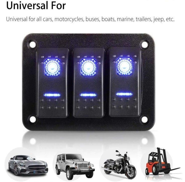 DC 12V 24V ブルー LED バックライト 3 ギャング アルミニウム 5ピン ON Off トーグル ロッカー スイッチ パネル