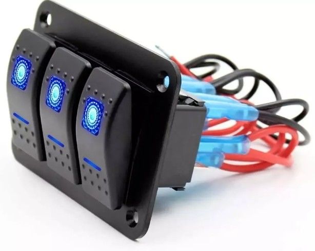 DC 12V 24V ブルー LED バックライト 3 ギャング アルミニウム 5ピン ON Off トーグル ロッカー スイッチ パネル