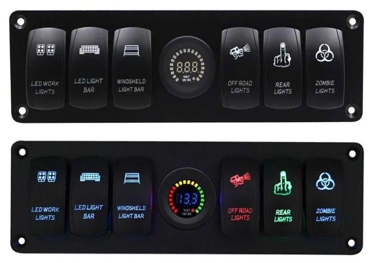 カラー ウォルトメーター 6 ギャング DC12V 24V LED ON OFF 5 PIN ロッカー スイッチ パネル カラバン 自動車 海洋