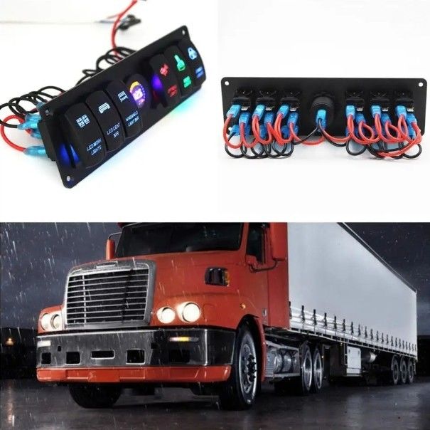 カラー ウォルトメーター 6 ギャング DC12V 24V LED ON OFF 5 PIN ロッカー スイッチ パネル カラバン 自動車 海洋