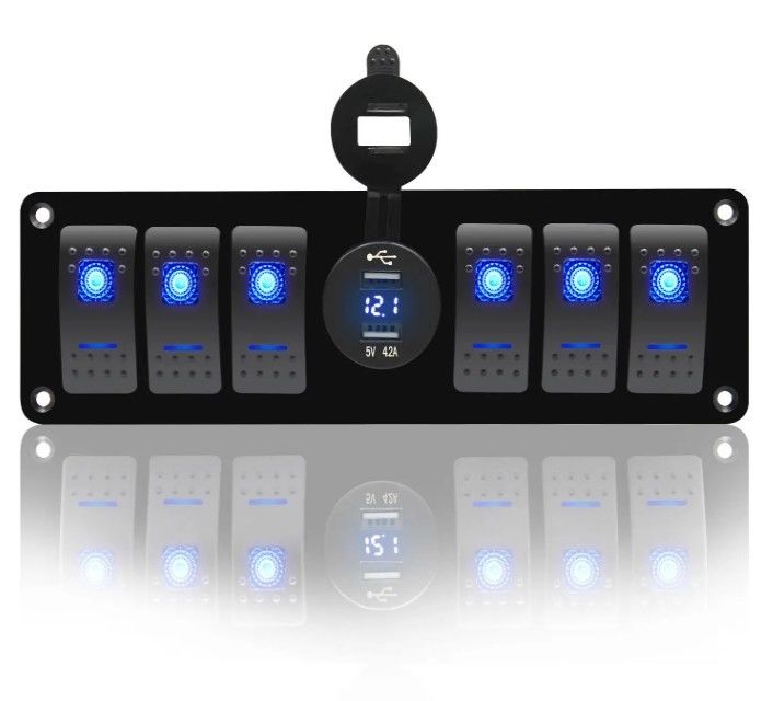 カラー ウォルトメーター 6 ギャング DC12V 24V LED ON OFF 5 PIN ロッカー スイッチ パネル カラバン 自動車 海洋