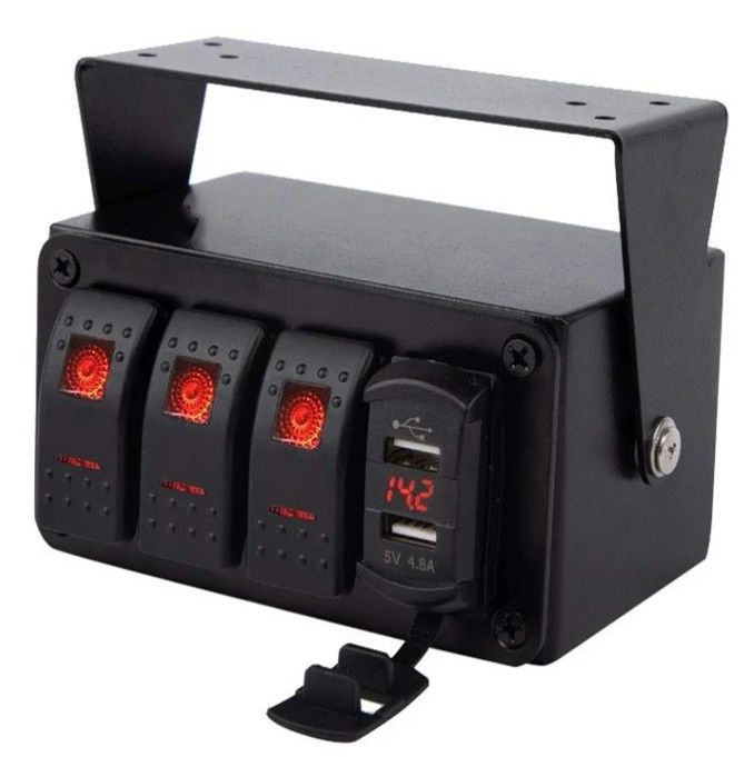DC12V 24V 3 ギャング レッド LED ライト ロッカー スイッチ パネル ボックス デュアル 4.8A USB 充電器 ウォルトメーター 車用 海洋 トラック ボート