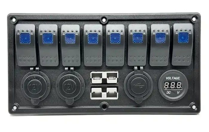 12V 8 Way Gang Rocker スイッチ パネル W/ 50A デュアルアンダーソンプラグ アクセサリー 電源ソケット & デュアルUSB