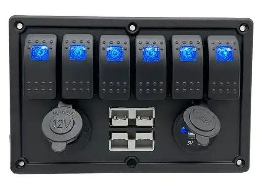 12V 8 Way Gang Rocker スイッチ パネル W/ 50A デュアルアンダーソンプラグ アクセサリー 電源ソケット & デュアルUSB
