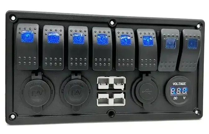12V 8 Way Gang Rocker スイッチ パネル W/ 50A デュアルアンダーソンプラグ アクセサリー 電源ソケット & デュアルUSB