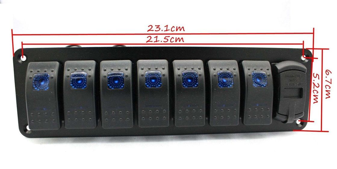 DC 12V 7 ギャング ロッカー スイッチ パネル 4.8 アムペア デュアル USB 充電器 LED