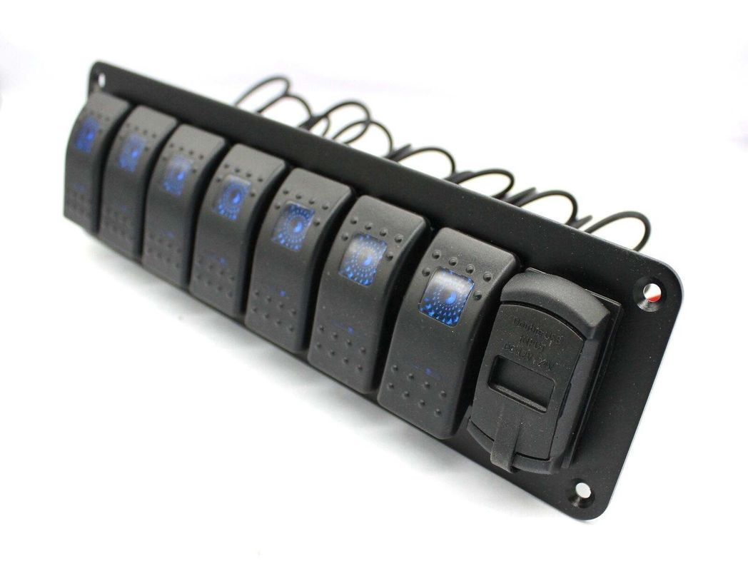 DC 12V 7 ギャング ロッカー スイッチ パネル 4.8 アムペア デュアル USB 充電器 LED